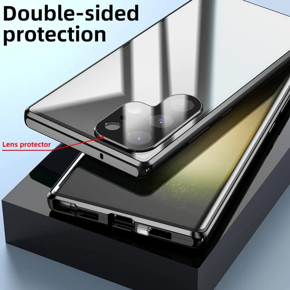 Magnetic King phone case with glossy metal mirror finish and peep-proof screen for Samsung S25 Ultra