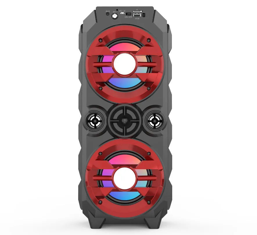 Portable Bluetooth speaker with pull rod handle and colourful LED lights in blue colour option