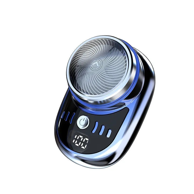 Mini electric shaver with LED digital display, black, for travel and daily grooming