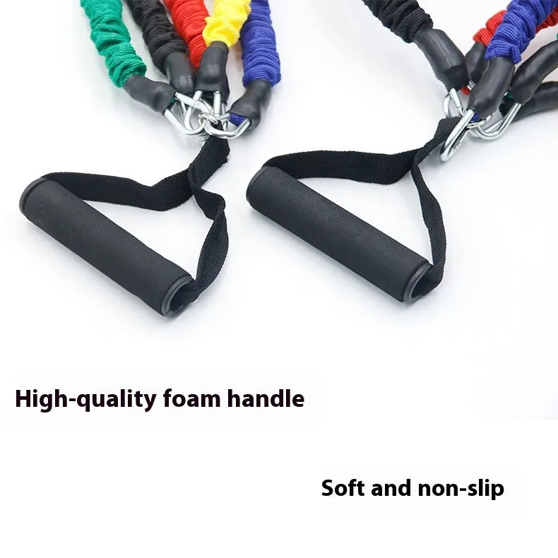 11-piece TPE resistance tube set with climbing hook ribbon style, 1.2m length, for home fitness