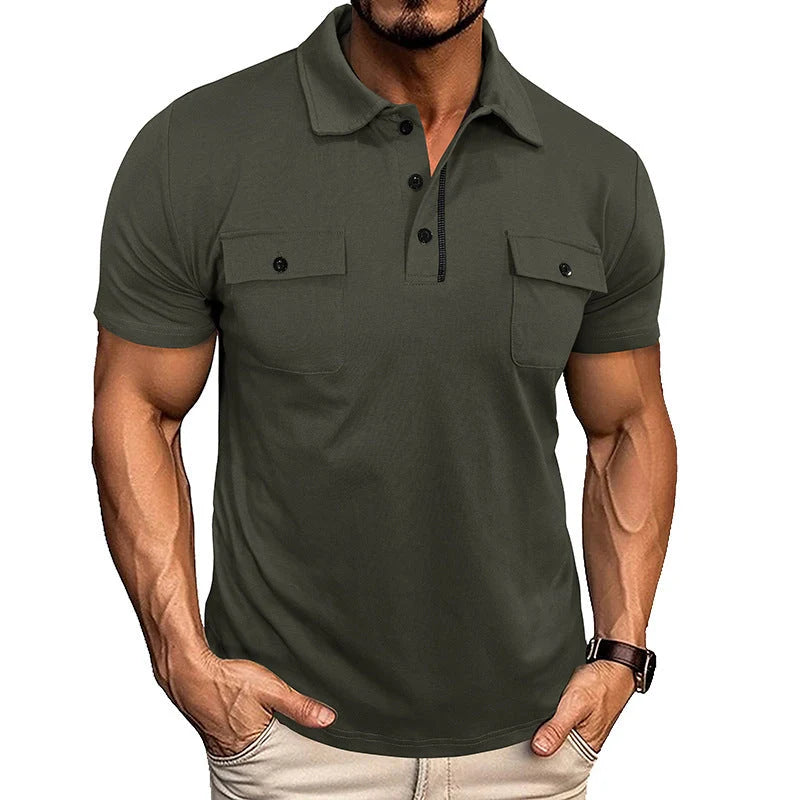 Men's summer lapel button polo shirt with pockets in various colours
