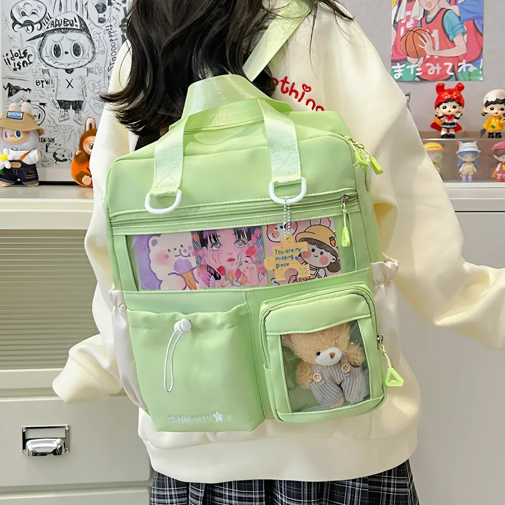 Waterproof nylon backpack in solid colour with sewing thread detail, 33x30x14cm, holds 15.6-inch laptop