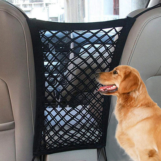 Elastic car pet safety net for dogs, black nylon mesh with strong hooks