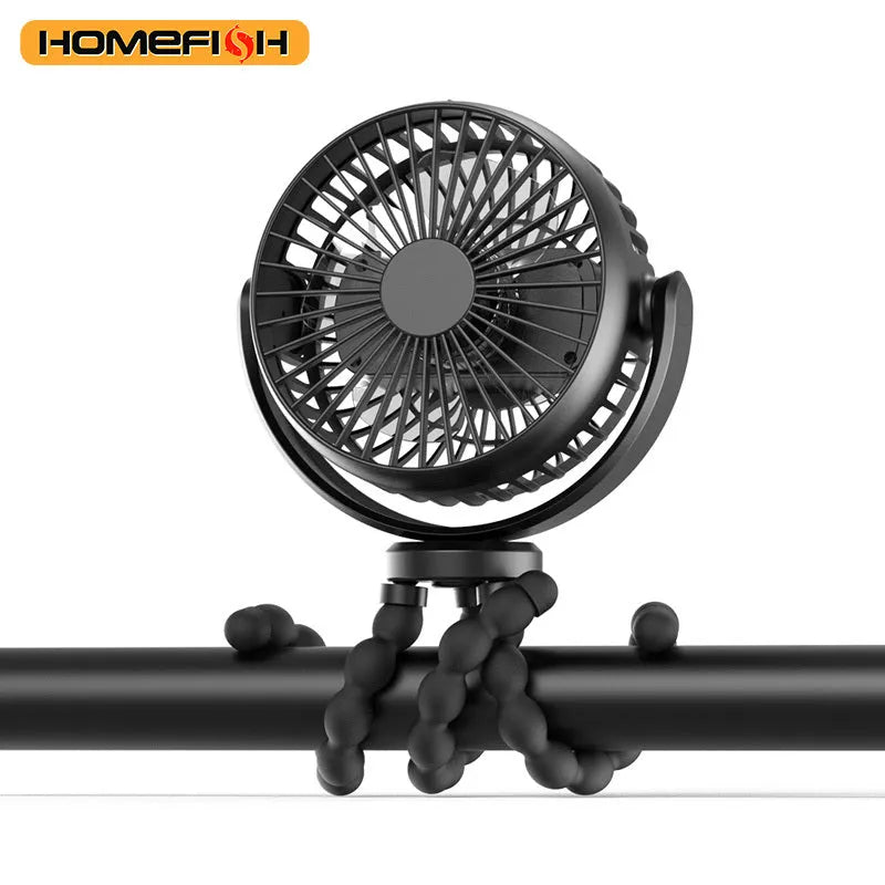 HOMEFISH F2 automatic shake head portable fan with removable bracket and LED light