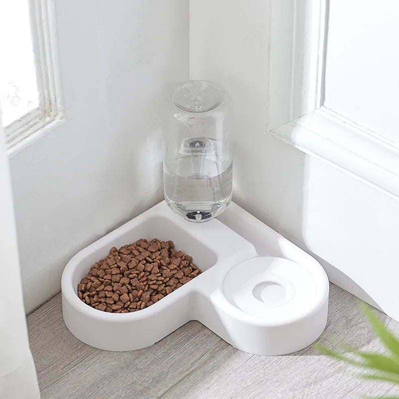 White cat water fountain with flower-shaped top and LED light on a kitchen counter