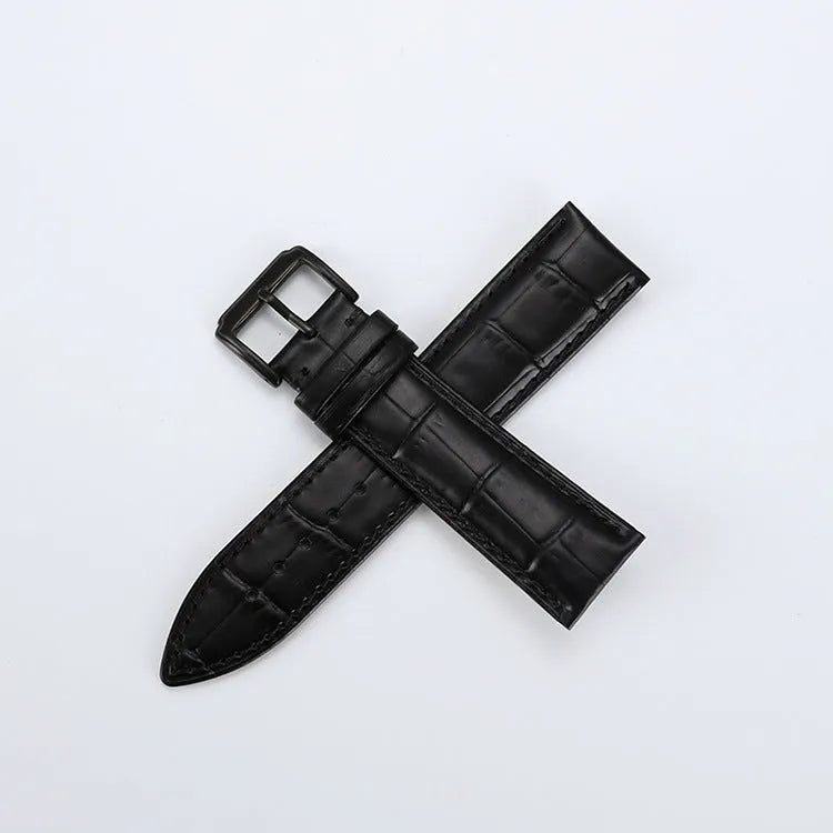 Genuine leather watch strap with bamboo knot pattern in black, 22mm width