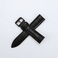 Genuine leather watch strap with bamboo knot pattern in black, 22mm width