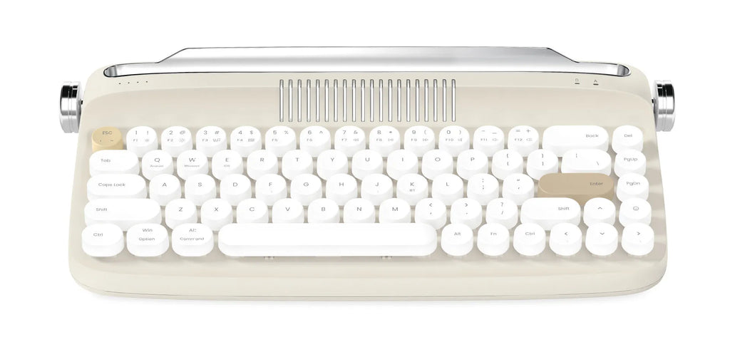 B307 rechargeable retro Bluetooth wireless keyboard in sand beige with white keys, ABS construction