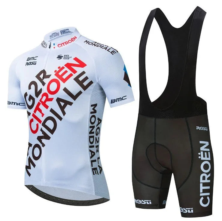 Breathable mesh cycling suit for men and women in plain colour, summer moisture-wicking top and trousers set