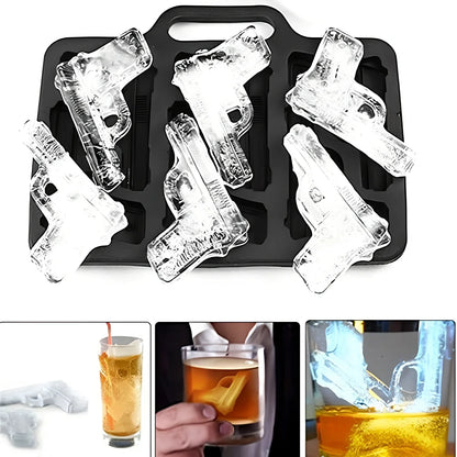 Black silicone ice cube tray with four skull-shaped cavities measuring 12cm long