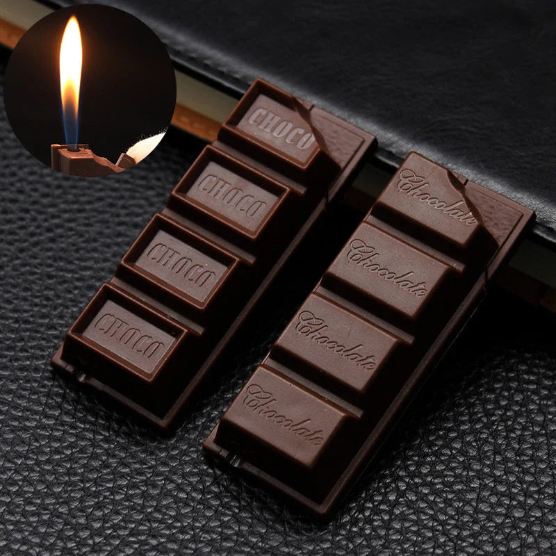Chocolate-shaped torch lighter for cigarettes and cigars, butane refillable, compact design