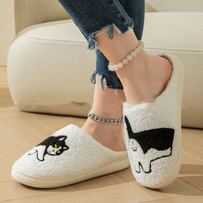 Cozy cartoon-themed cotton slippers with soft, fuzzy lining and non-slip soles for comfortable indoor and outdoor wear