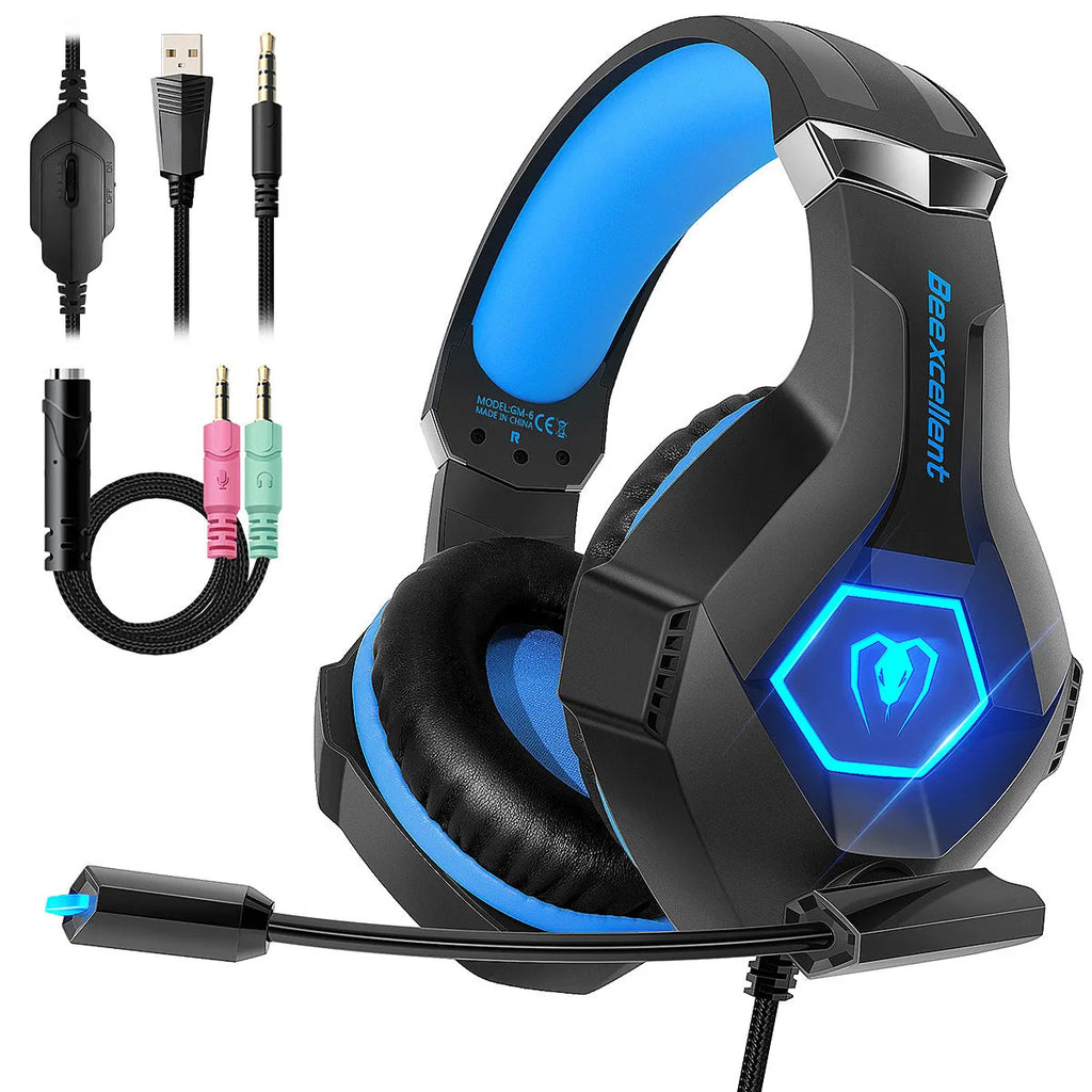Thunder Wear Luminous gaming headset with microphone and LED lighting in black with coloured accents