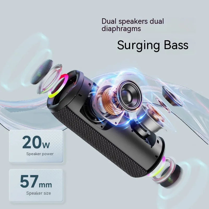 Outdoor Waterproof Vehicle-mounted S49Pro Wireless Bluetooth Speaker with 20W Bass, 3600mAh Battery, 6-7 Hour Playback, 57mm Dual Speakers, ABS Waterproof Cloth Wrapper, Black, USB Powered