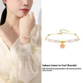 Pink 925 silver cherry blossom pendant bracelet with gradient epoxy finish and Hetian jade beads