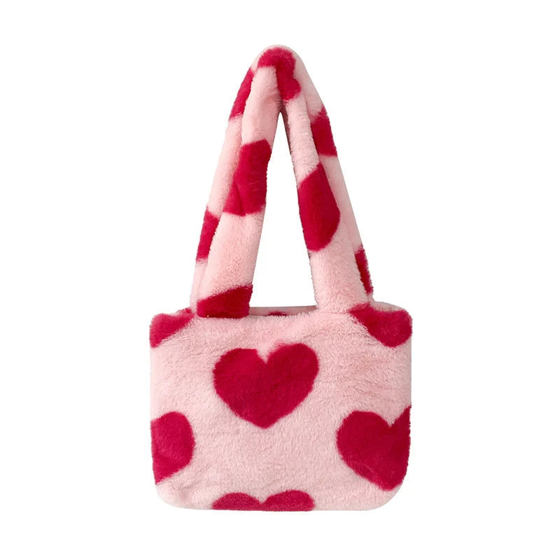 Women's plush furry fluffy heart underarm bag in various colors