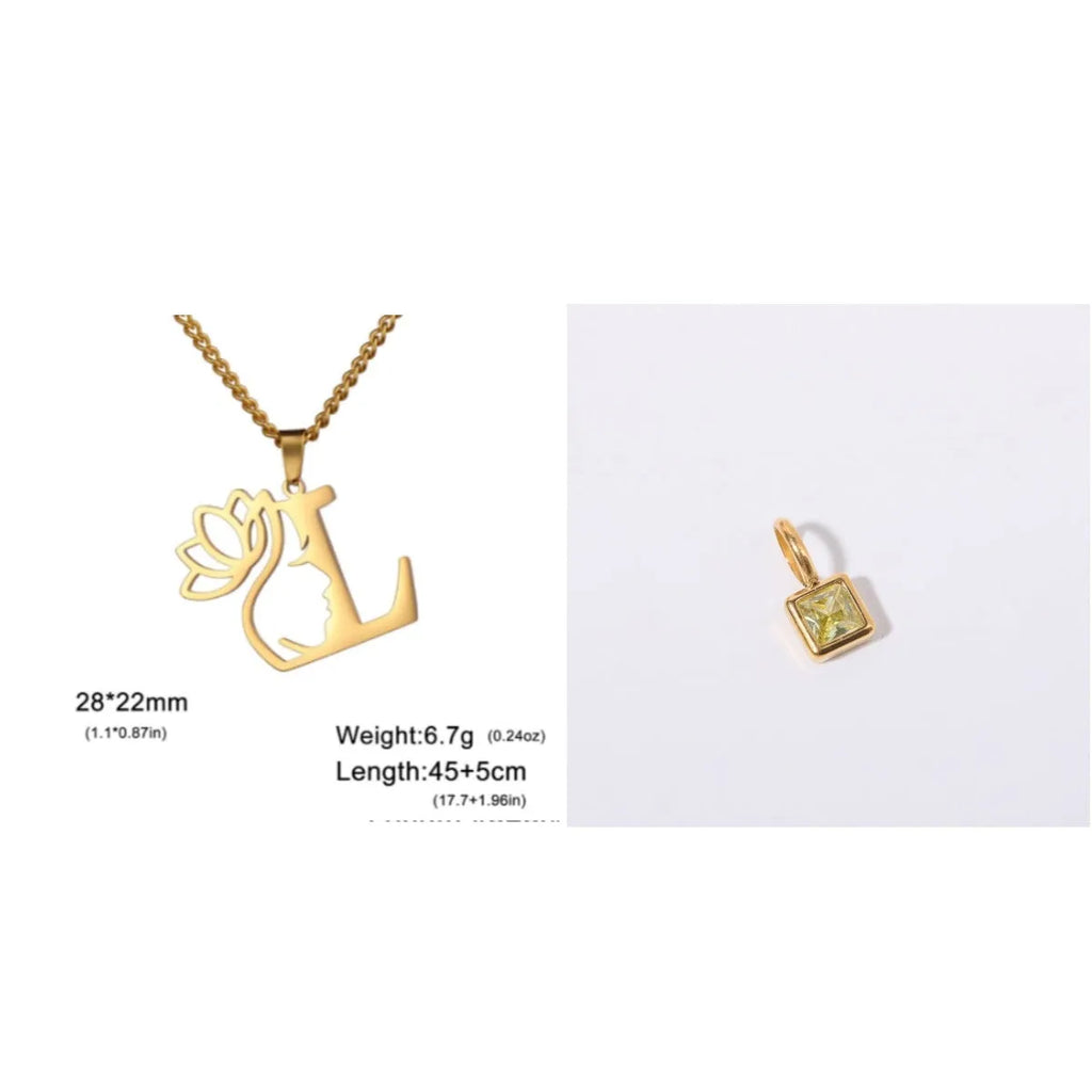 Stainless steel necklace with cross chain design and a pendant, available in gold or steel colour.