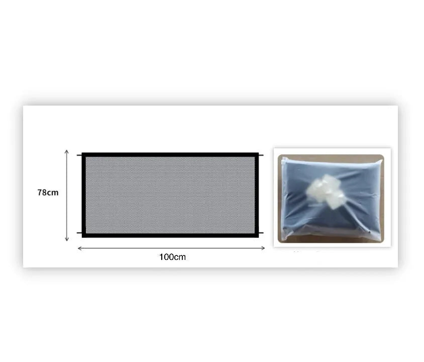 Portable folding dog quarantine fence in cloth mesh, small size 110x72cm, set up indoors