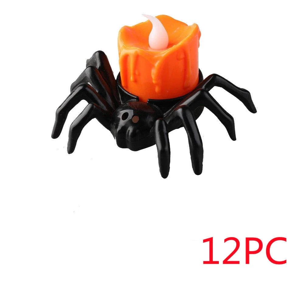 Spooky spider-themed battery-powered candle lights for Halloween decor