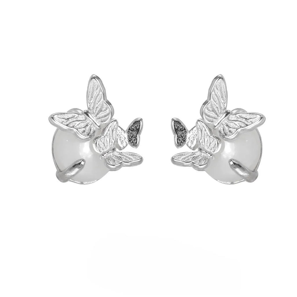 Butterfly design 925 silver ear studs in gold or white gold colour with animal zodiac elements
