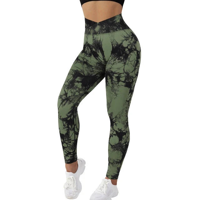 Women's seamless tie dye leggings with push-up design for fitness and yoga