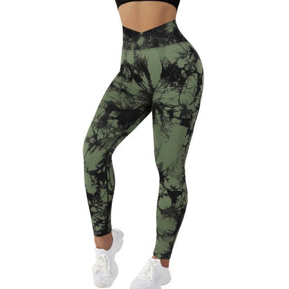 Women's seamless tie dye leggings with push-up design for fitness and yoga