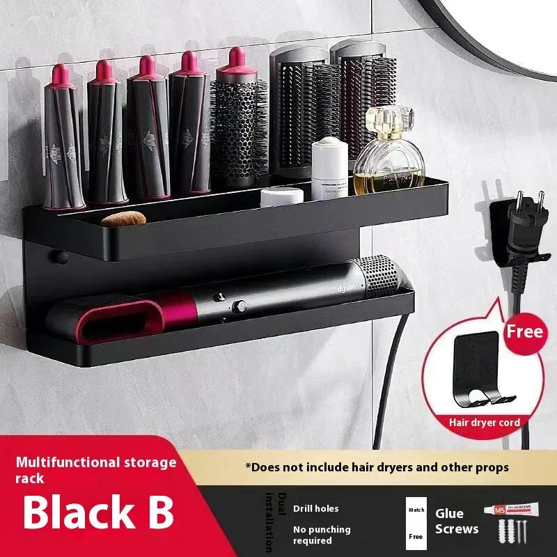 Aluminium punch-free bathroom storage rack for Marcel wavers with double-layer design in black colour