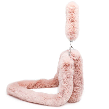 Women's fluffy plush shoulder bag with detachable straps in multiple colors