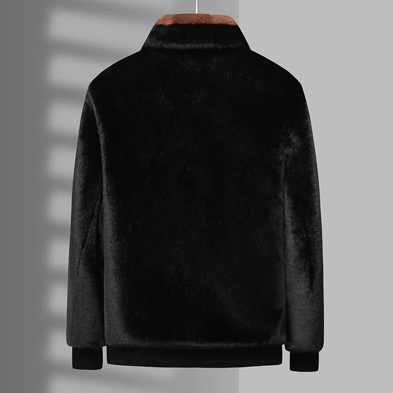 Winter men's artificial fur jacket coat in black city style, 50cm length, sizes M to 4XL