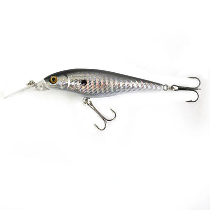 Bionic fishing lure showing 11cm length with detailed colour pattern on ABS plastic body
