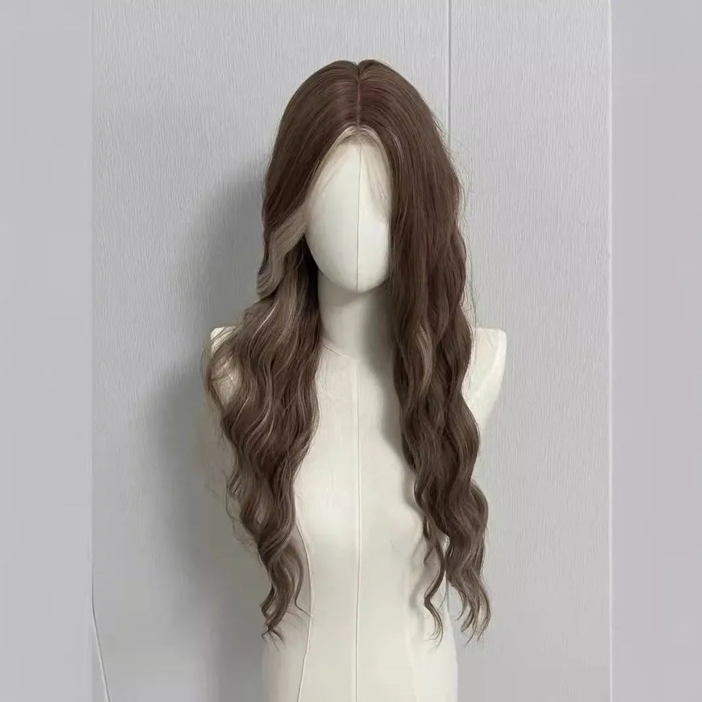 Lace front synthetic curly wig with gray gold highlights, 30cm length, natural-looking hairpiece