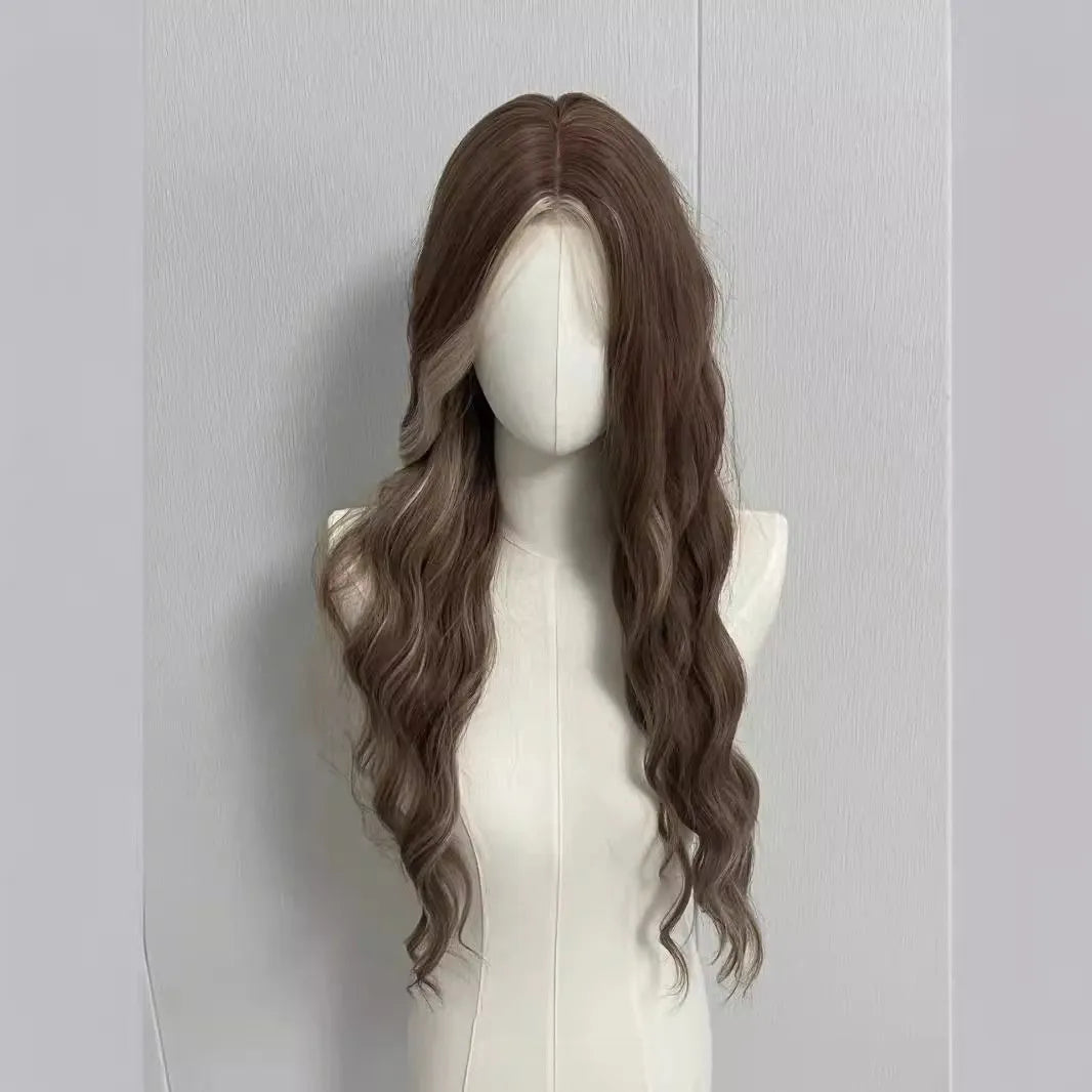 Lace front synthetic curly wig with gray gold highlights, 30cm length, natural-looking hairpiece