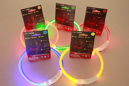 USB rechargeable pet safety collar with LED light for night visibility