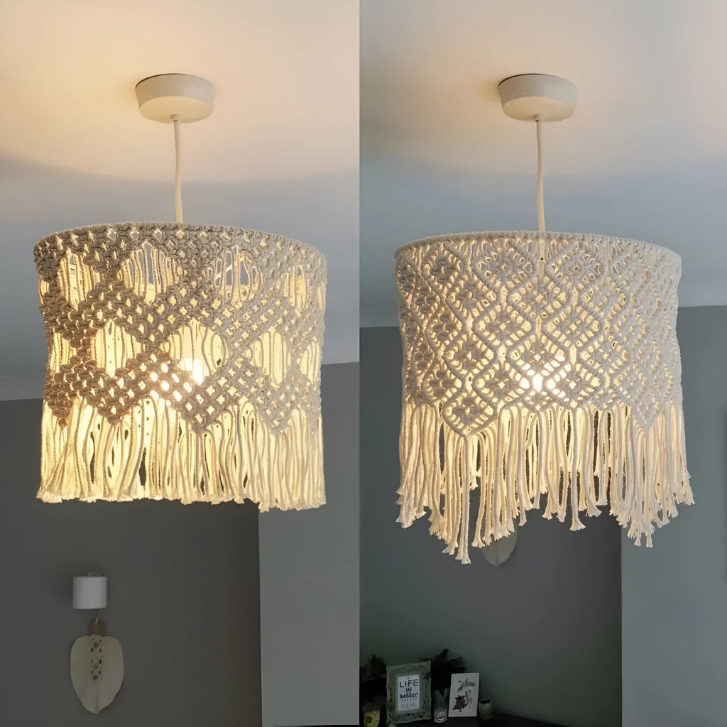 Handmade beige cotton string woven lampshade for ceiling light, 30x50cm
