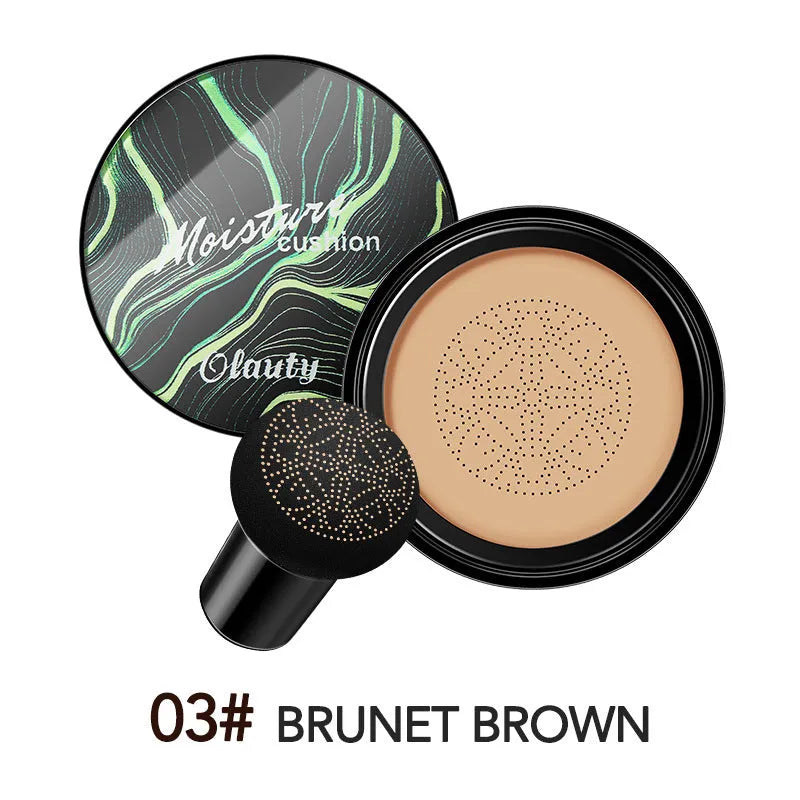 Air cushion BB cream foundation concealer in compact case with mushroom sponge, Ivory 01 and Natural 02 shades