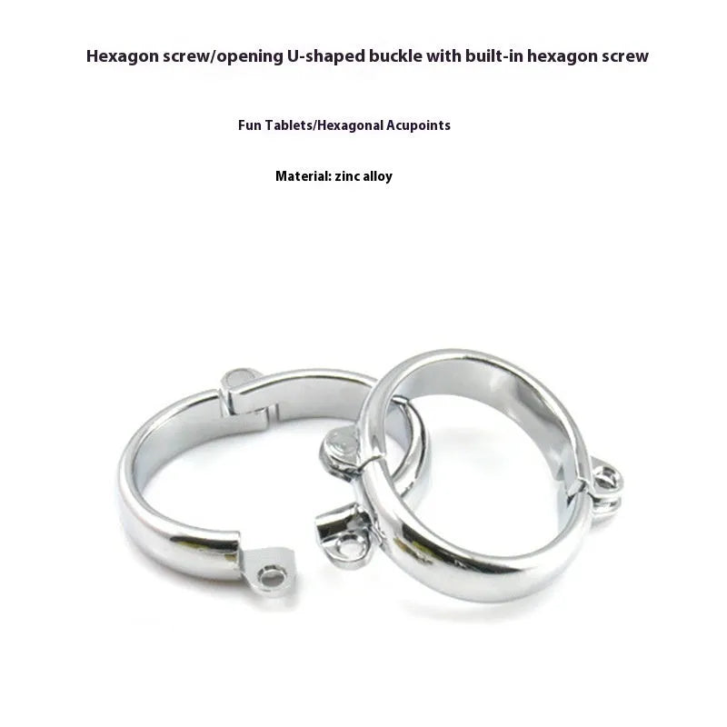 Silver zinc alloy handcuffs and footcuffs with stainless steel chain links bondage set