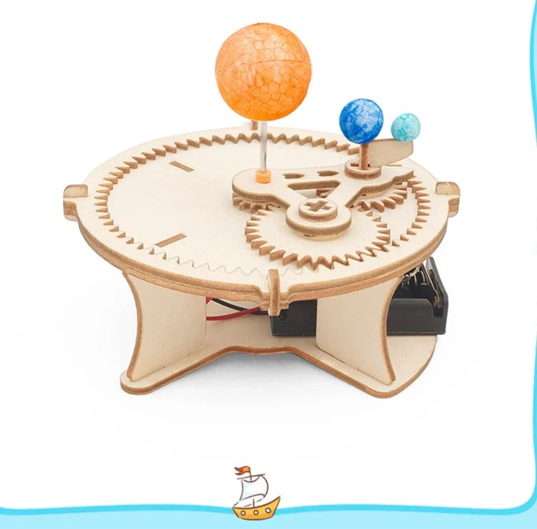 Wooden solar system model kit featuring Earth, Sun, and Moon for educational play