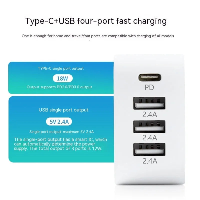PD20W mobile phone charger in white with USB port on front