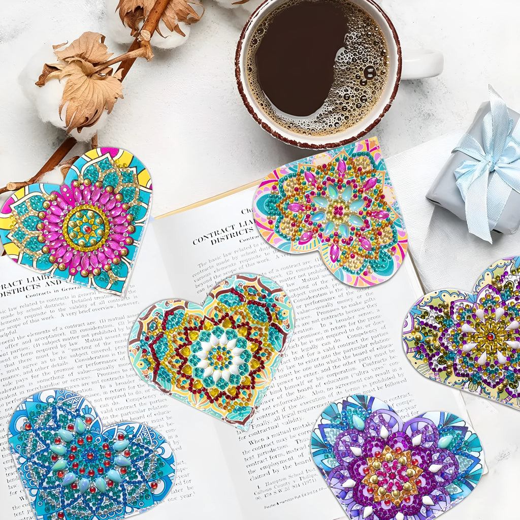 Six PU leather handmade bookmarks with crystal flower corners in modern simplicity design