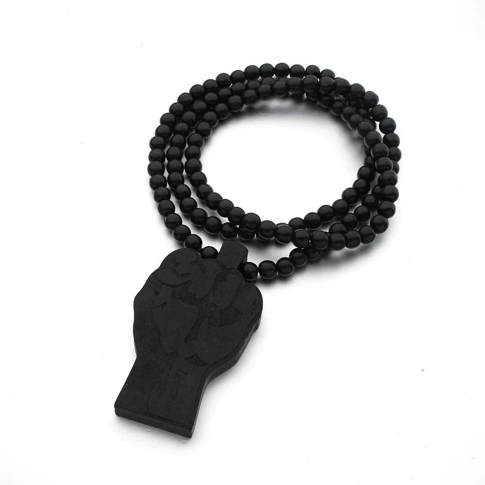 Hemu beads wooden necklace with detailed texture and 90cm chain