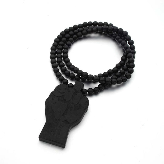 Hemu beads wooden necklace with detailed texture and 90cm chain