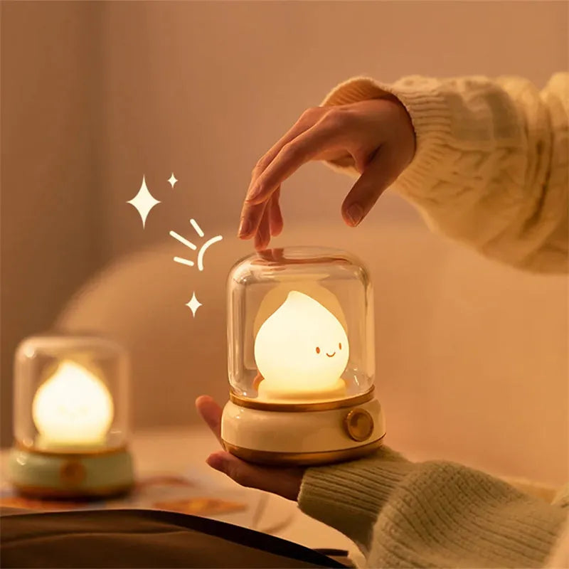 Retro oil lamp design LED night light with USB charging port and dimmer knob