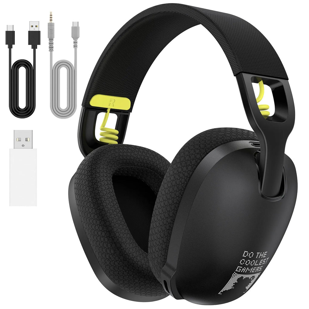 Wireless gaming headset in black colour with head-mounted design and ear cushions