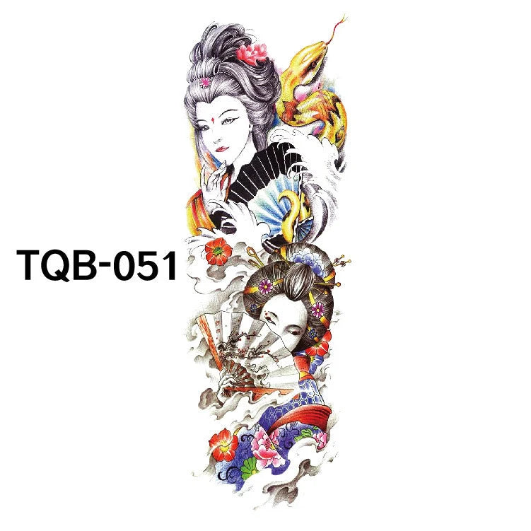 Waterproof full arm tattoo sticker with vibrant designs for temporary body art
