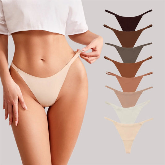 Low waist ice silk seamless T-back underwear set for women in 8 colours