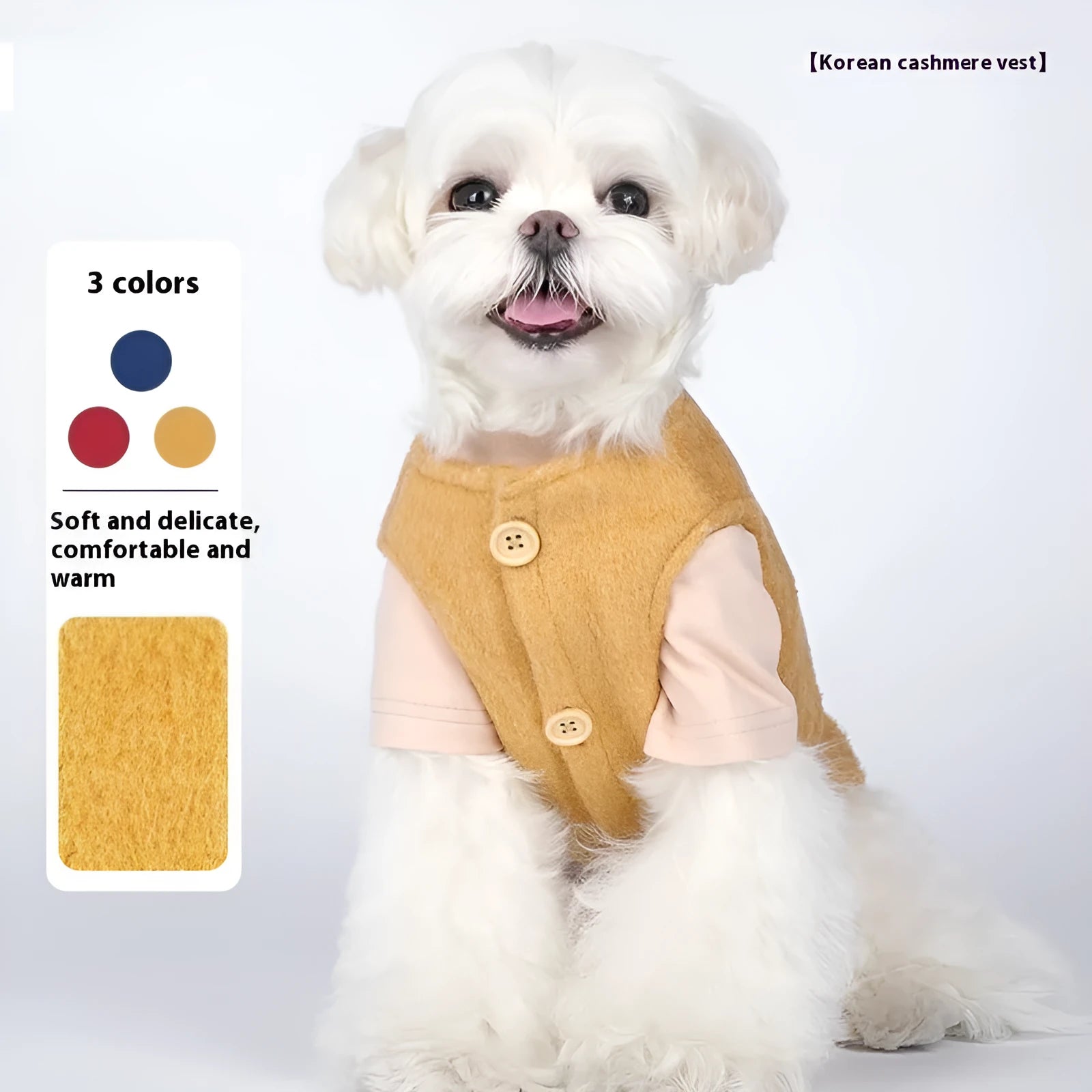 Small dog wearing a blue cashmere-print cotton vest for autumn and winter.