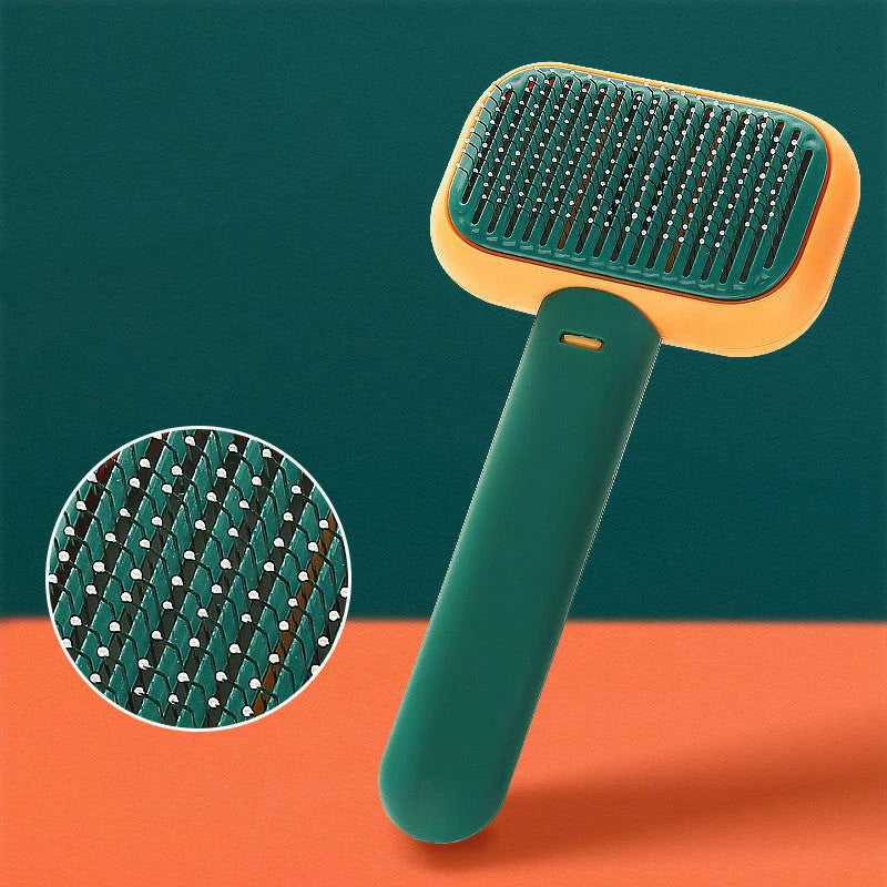 Premium dual-action pet grooming brush with stainless steel bristles and teeth for detangling and massaging pets' coats