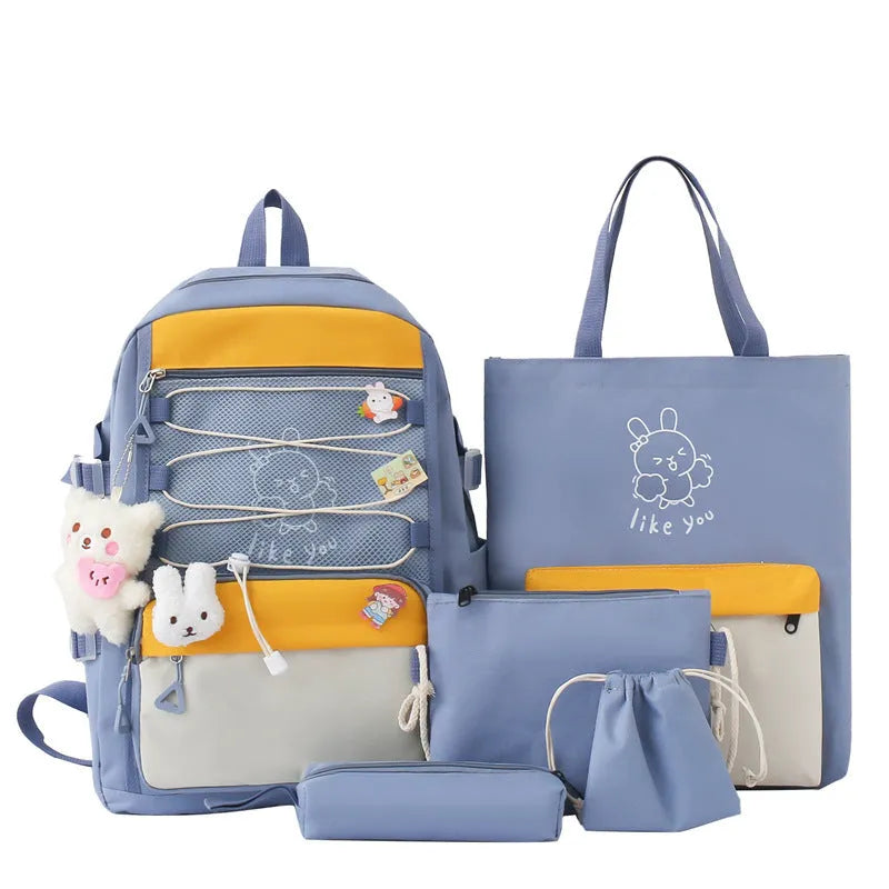 Lightweight large capacity student backpack in nylon, showing curved shoulder straps and solid colour options.
