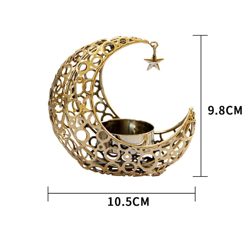 Crescent moon star metal candle holder in black or gold for elegant home decor