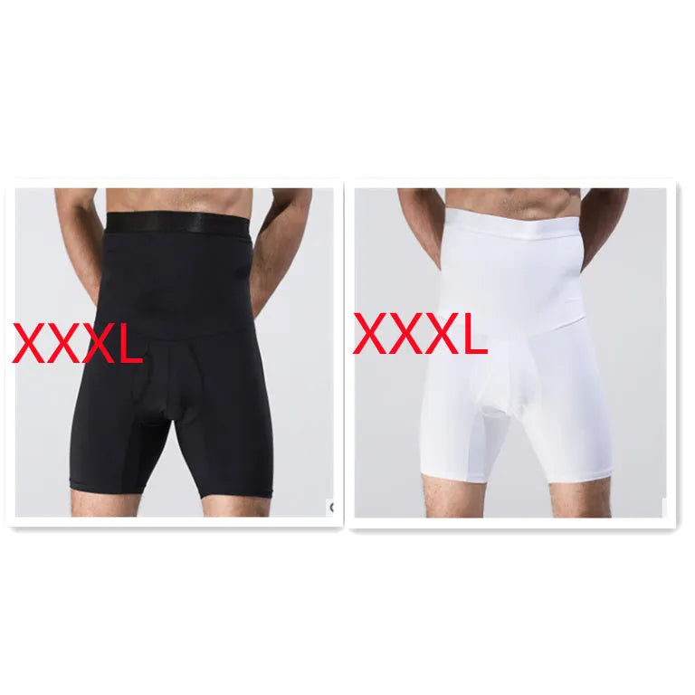 Men's body shaping slimming shorts in black with wide waistband for tummy tuck and back support
